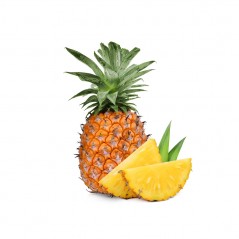 dwie połówki plastra ananasa obok całego ananasa